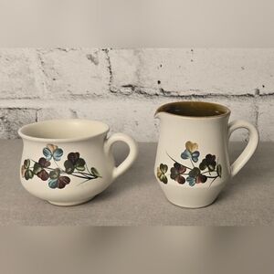 Vintage Denby Stoneware Shamrock Cream and Sugar Set Made In England